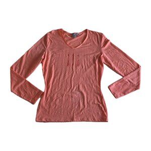 Icebreaker Nature Ultralite Baselayer Women L Peach Merino Wool Slim Fit LS FLAW